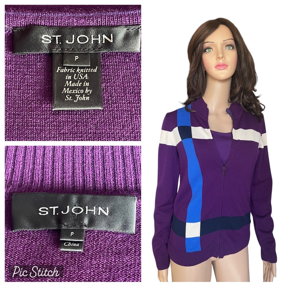 St. John Violet Multi Color Block. Zip Front Swea… - image 1